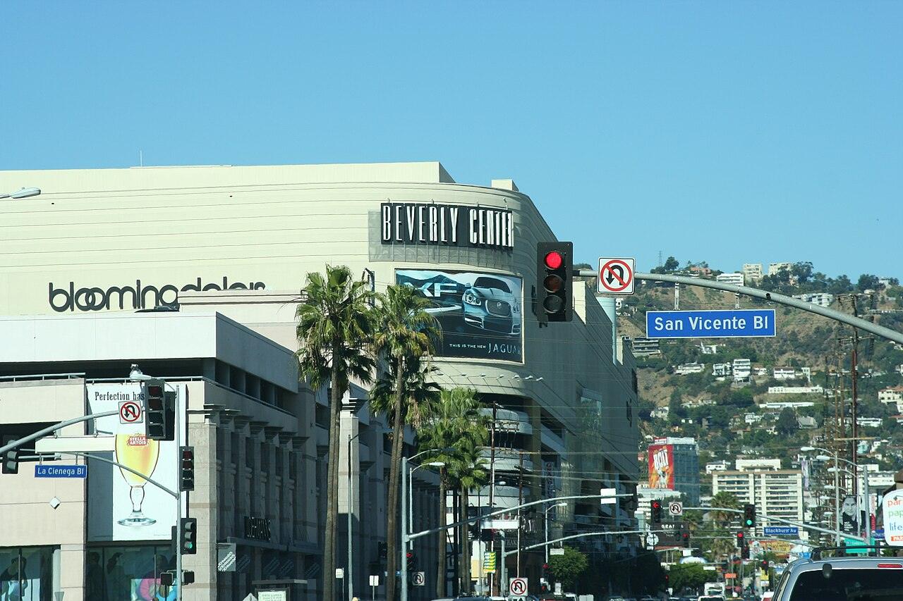 The Beverly Center at La Cienega and San Vicente boulevards with palm trees in front