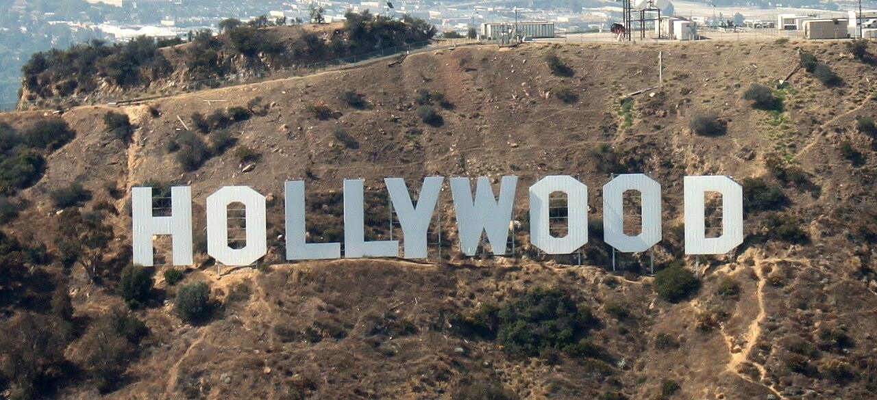 The Hollywood Sign on Mount Lee seen from the air