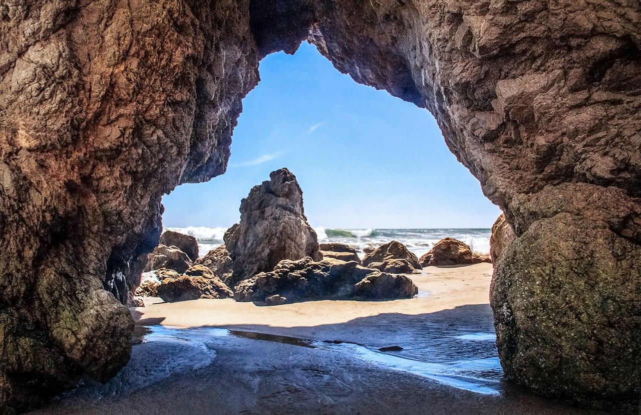 El Matador State Beach in Malibu, seen through a sea cave
