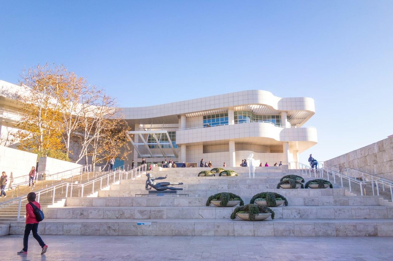 The grand entrance stairs of the Getty Center above Brentwood